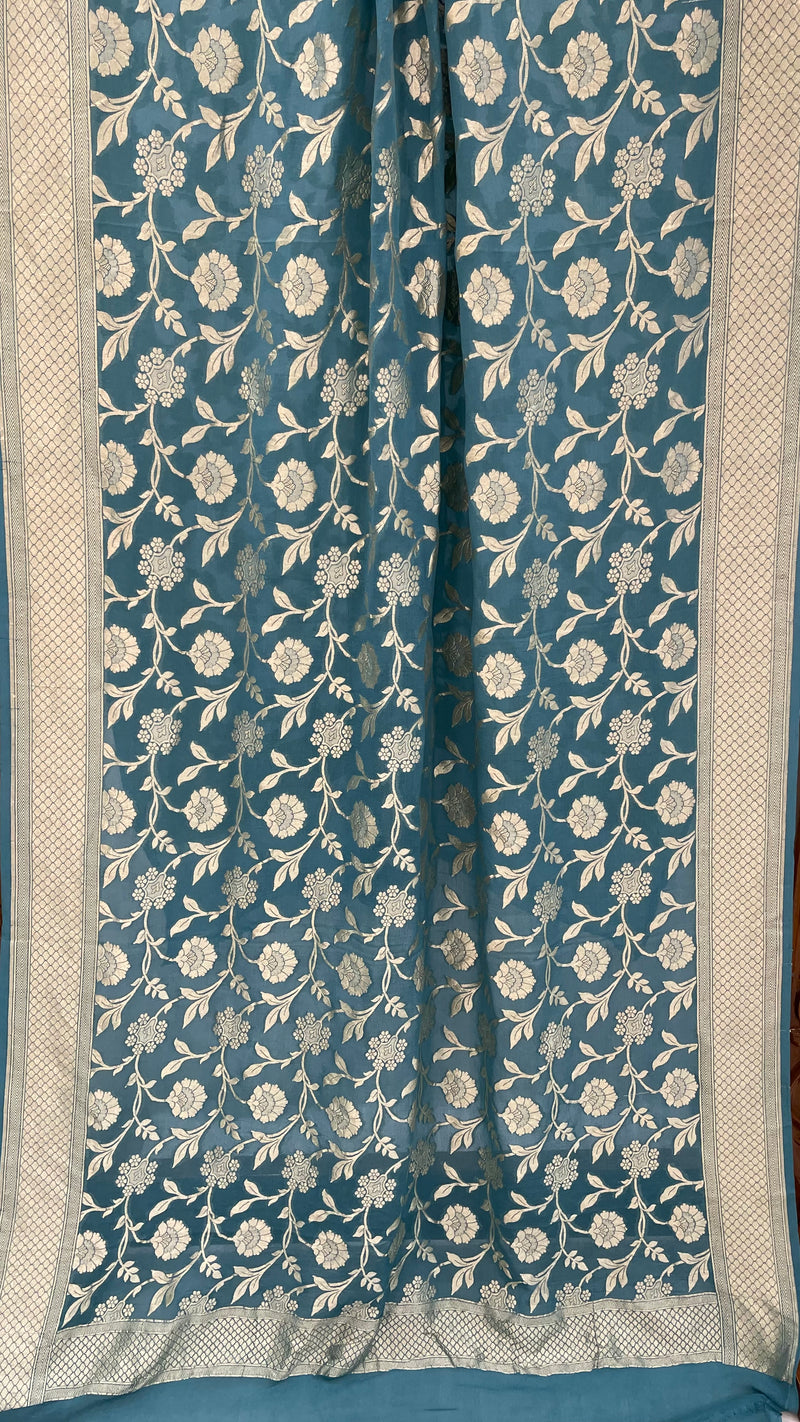 Pure Khaddi Georgette Dupatta - water zari - The Handlooms