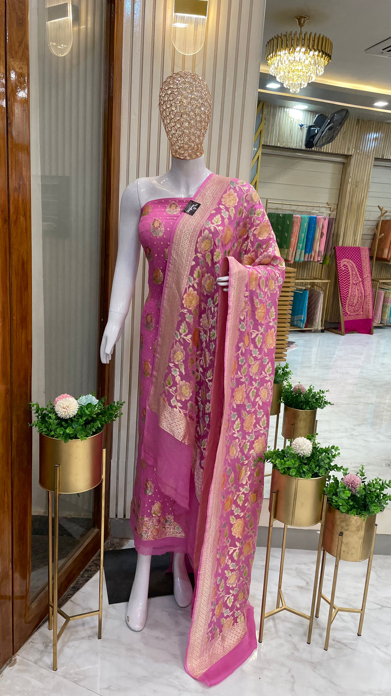 Pure Khaddi Georgette Banarasi Dress material - The Handlooms