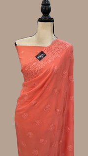 Pure Georgette Chikankari Handloom Banarasi Saree - The Handlooms