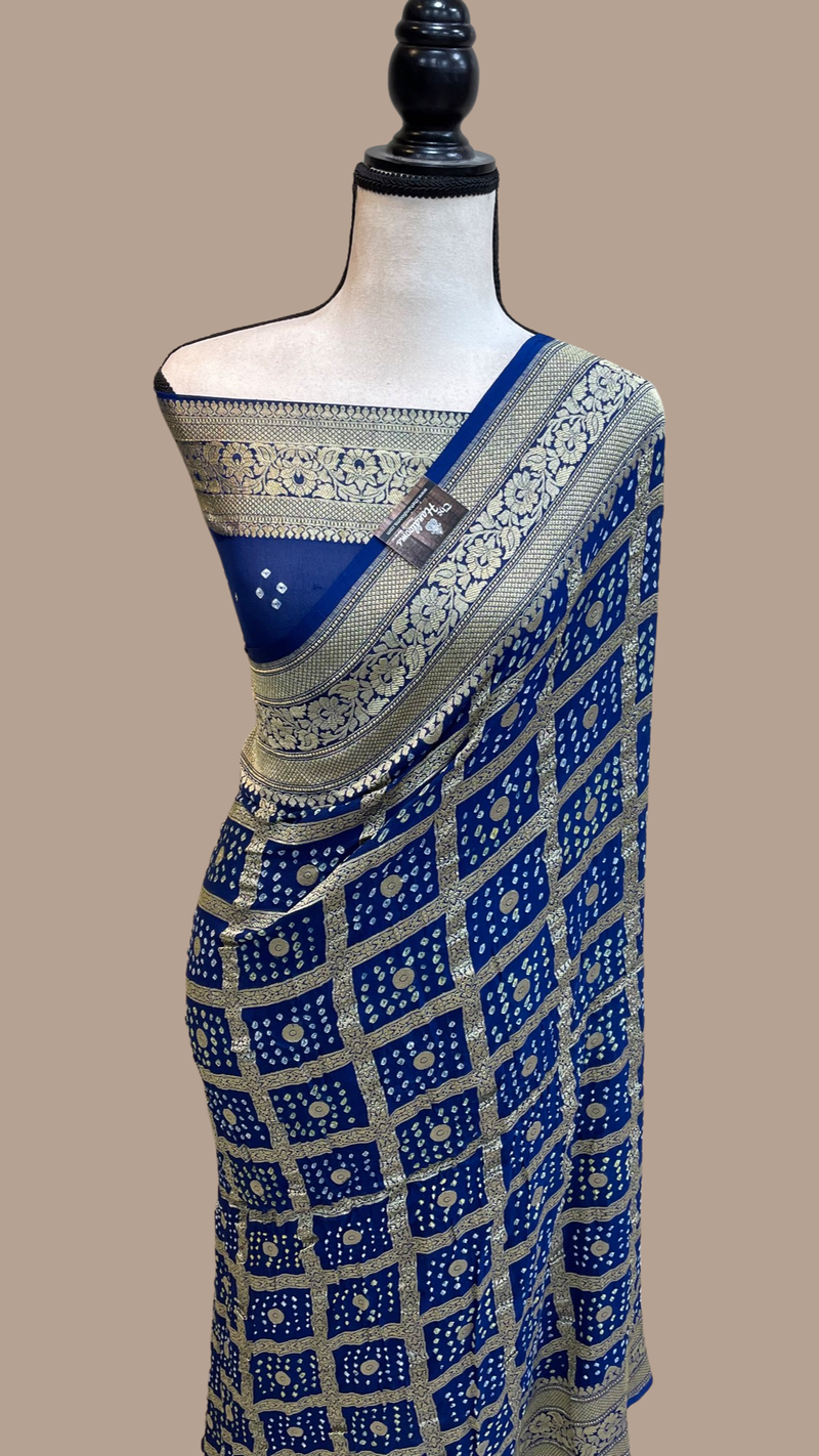 Pure Georgette Banarasi Bandhej Handloom Saree - The Handlooms