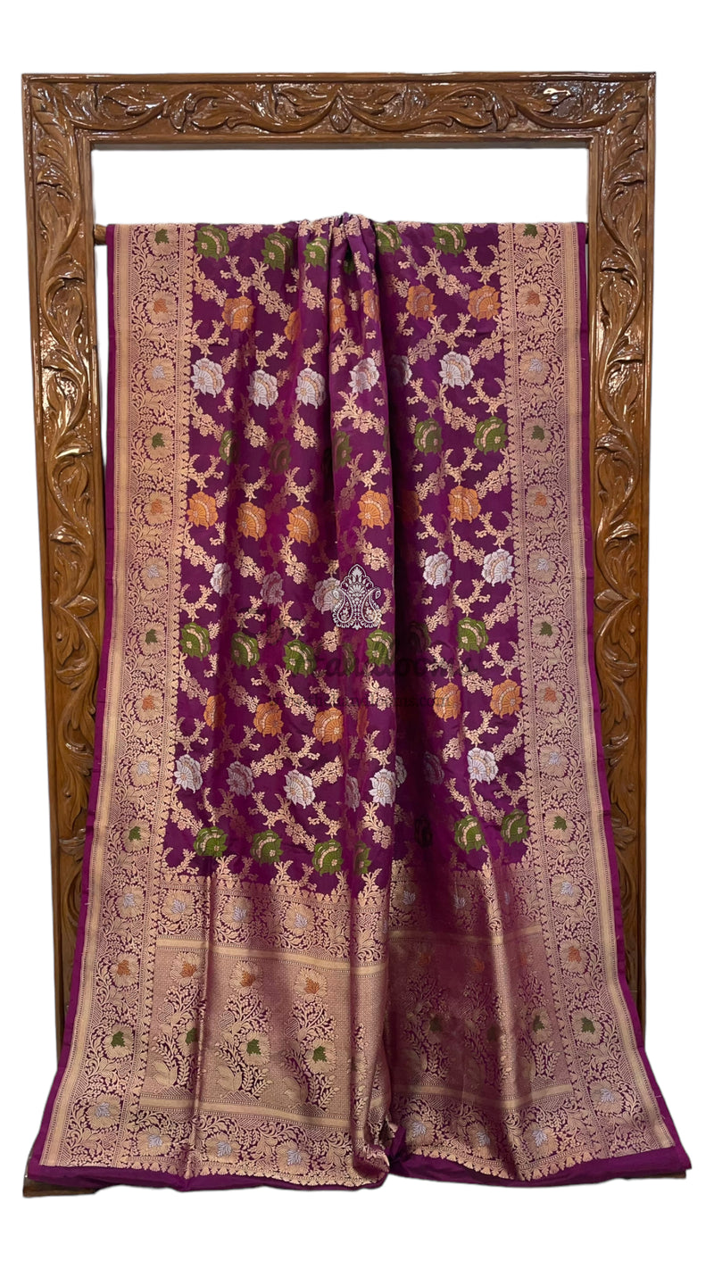 Pure Katan Silk Banarasi Handloom Saree - All over Sona Roopa Jaal work - The Handlooms