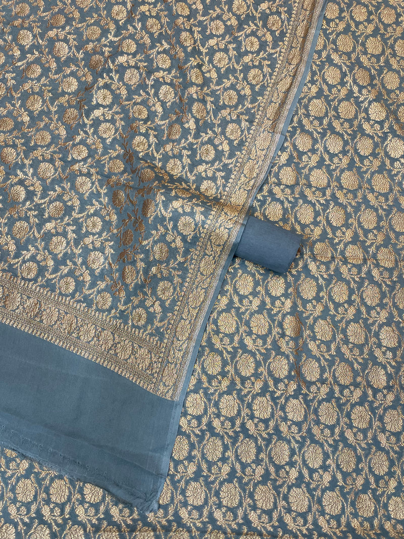 Pure Khaddi Georgette Banarasi Dress material - Antique Zari - The Handlooms