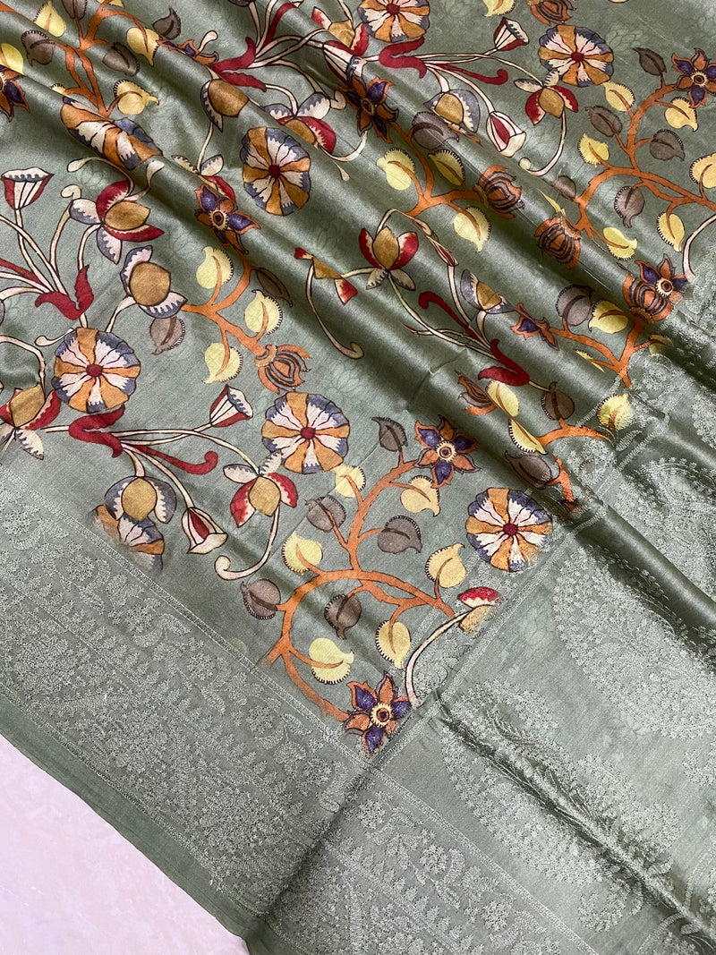Pure Chanderi  Digital Print with Chikankari Handloom Banarasi Saree - The Handlooms
