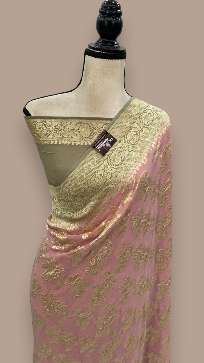 Peach Khaddi Georgette Banarasi Saree - The Handlooms