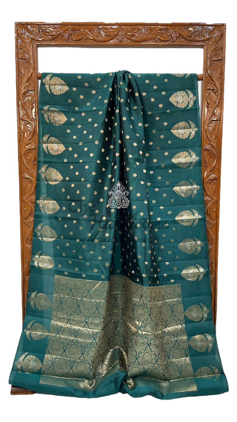 Green Pure Mango Silk Banarasi Handloom Saree - The Handlooms