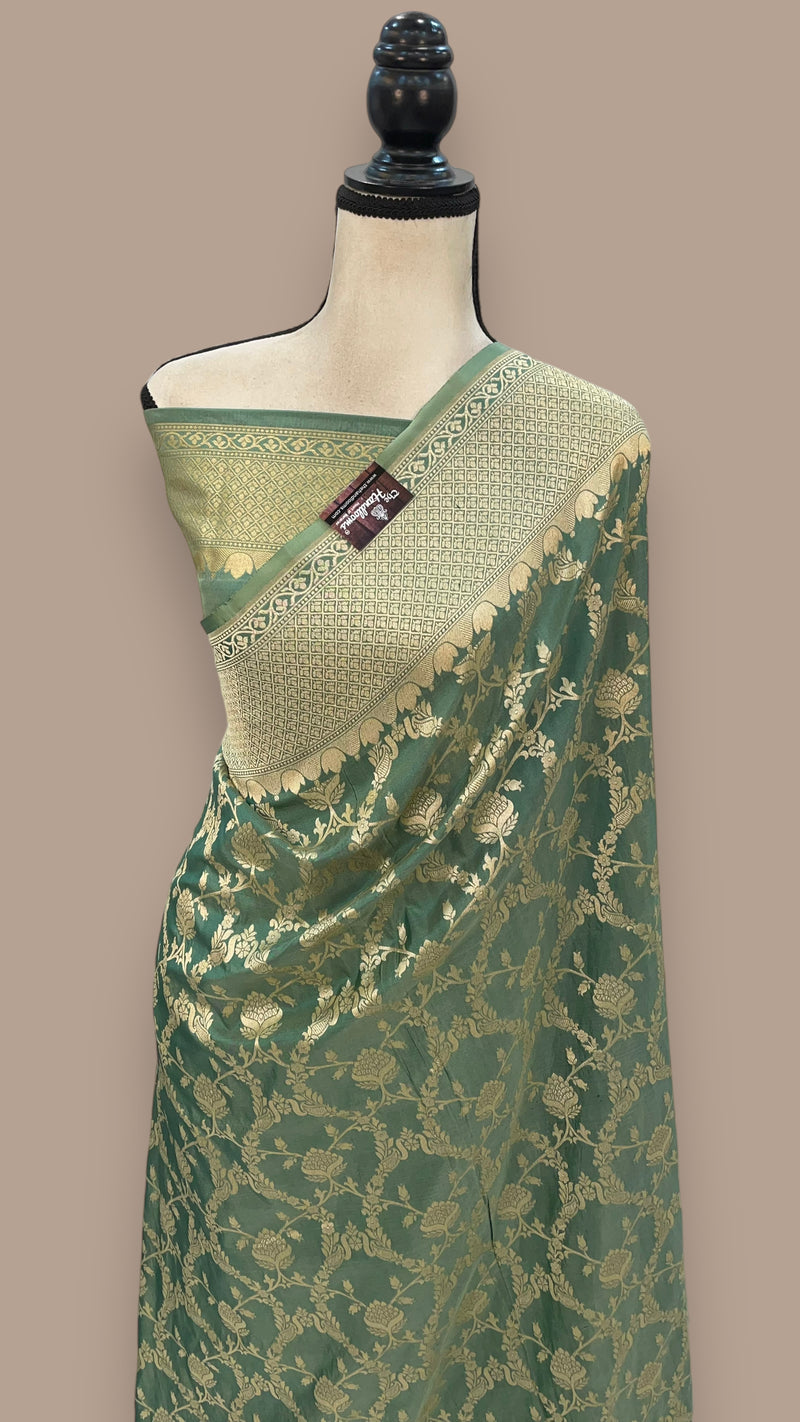 Pure Katan Silk Banarasi Handloom Saree - All Over Jaal Work - The Handlooms