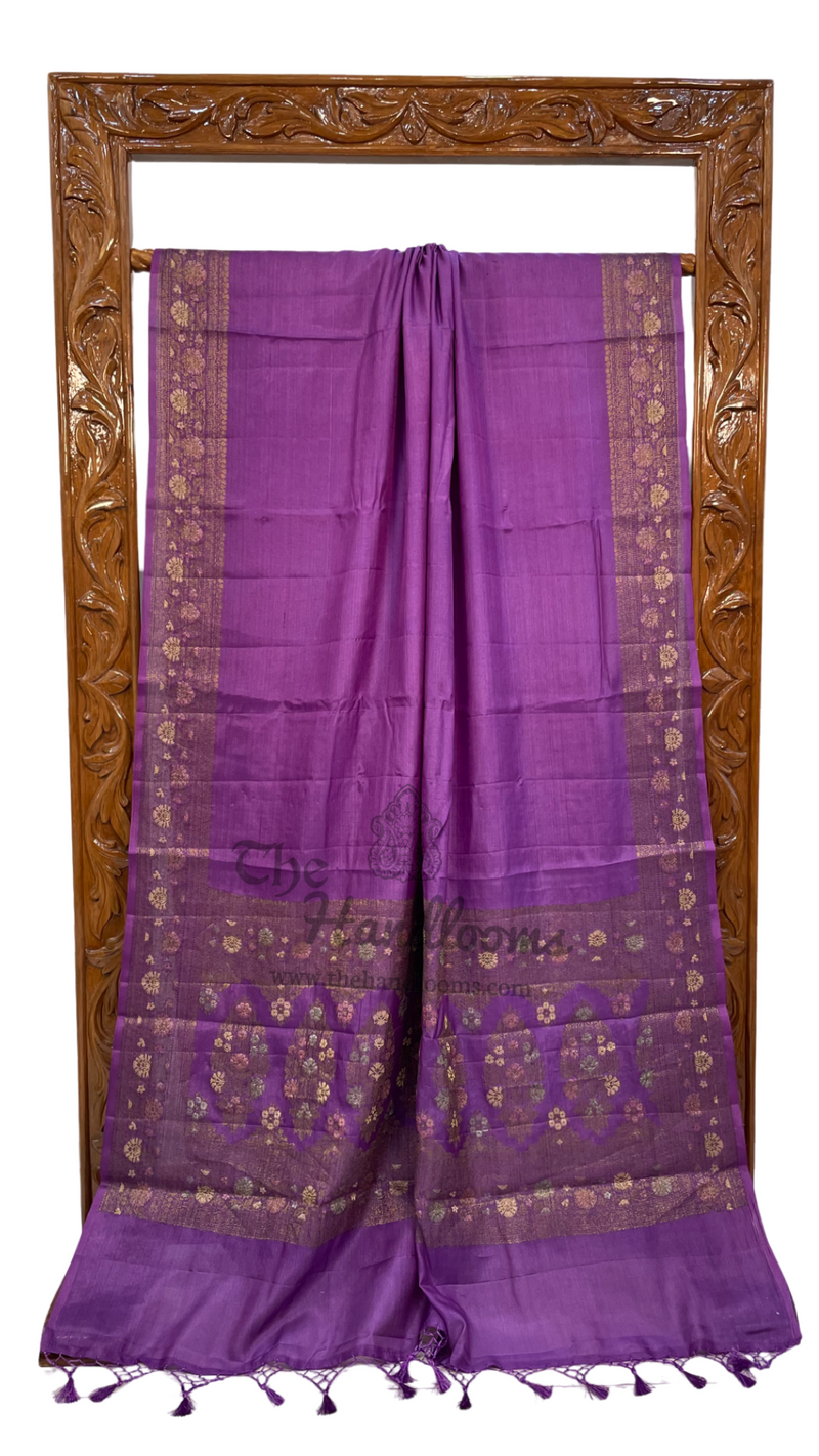 Purple Pure Butter Crepe Banarasi Saree - The Handlooms