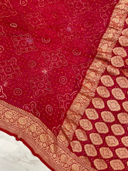 Red Pure Georgette Banarasi Bandhej Handloom Saree - The Handlooms