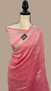 Pink Pure Kora Tissue Crush Handloom Banarasi Saree - The Handlooms