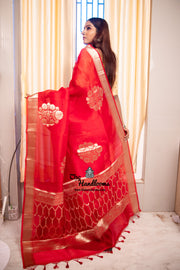 Red Pure Kora Handloom Banarasi Saree - The Handlooms