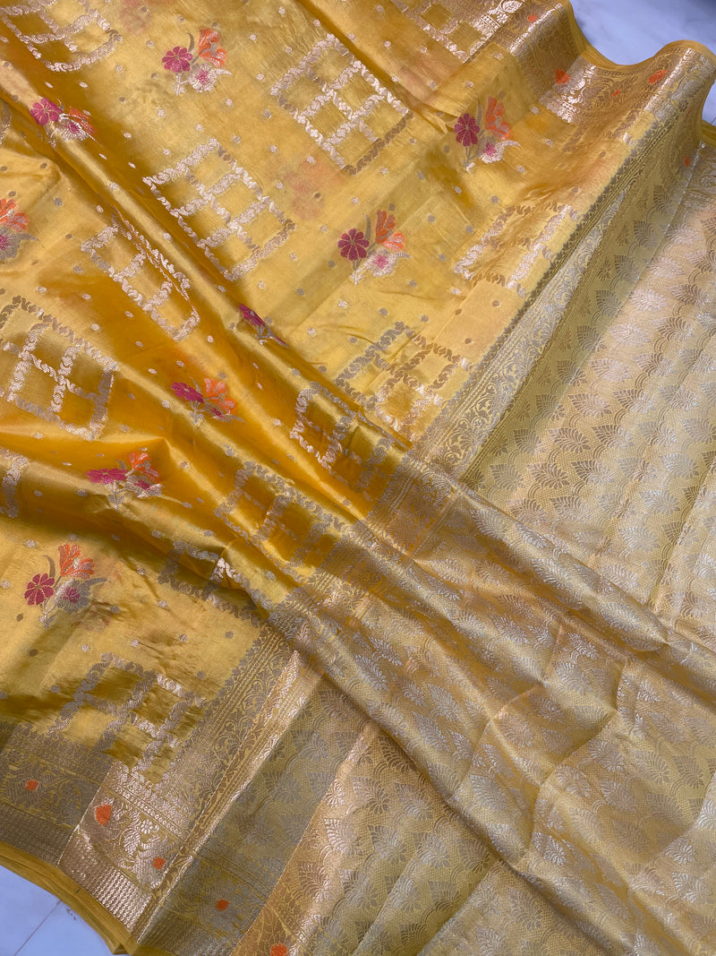 Pure Dupion Silk Banarasi Saree - Gold Zari - The Handlooms