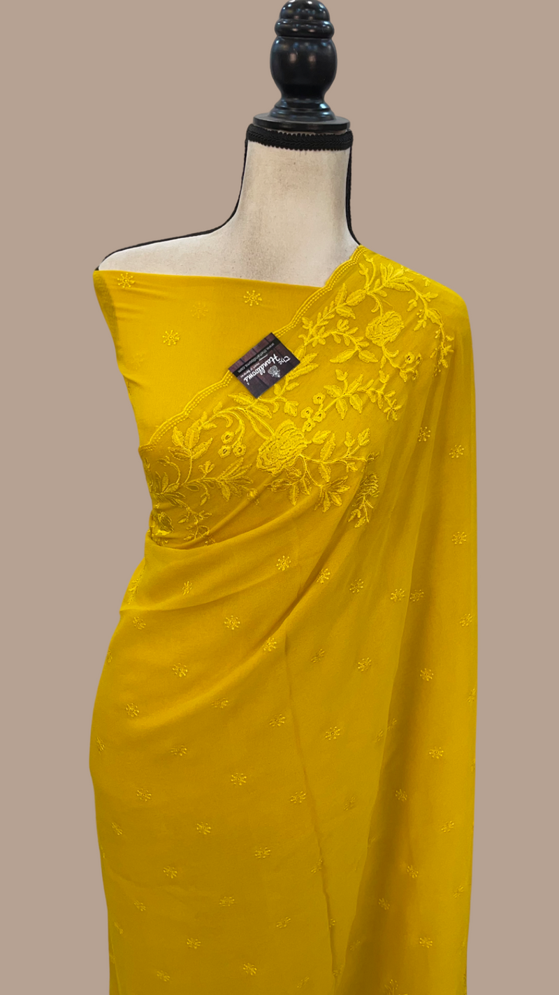 Pure Georgette Chikankari Handloom Banarasi Saree - The Handlooms