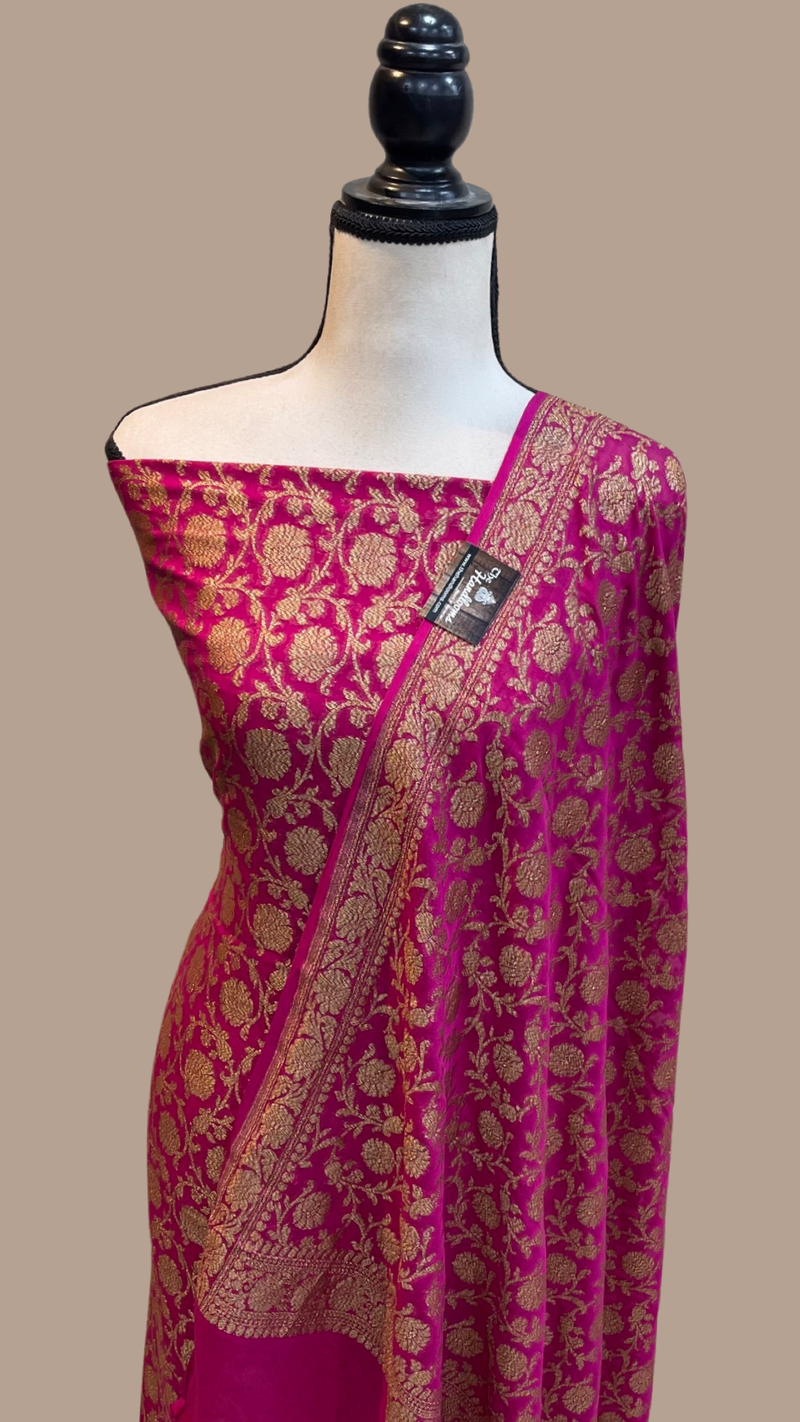 Pure Khaddi Georgette Banarasi Dress material - Antique Zari - The Handlooms