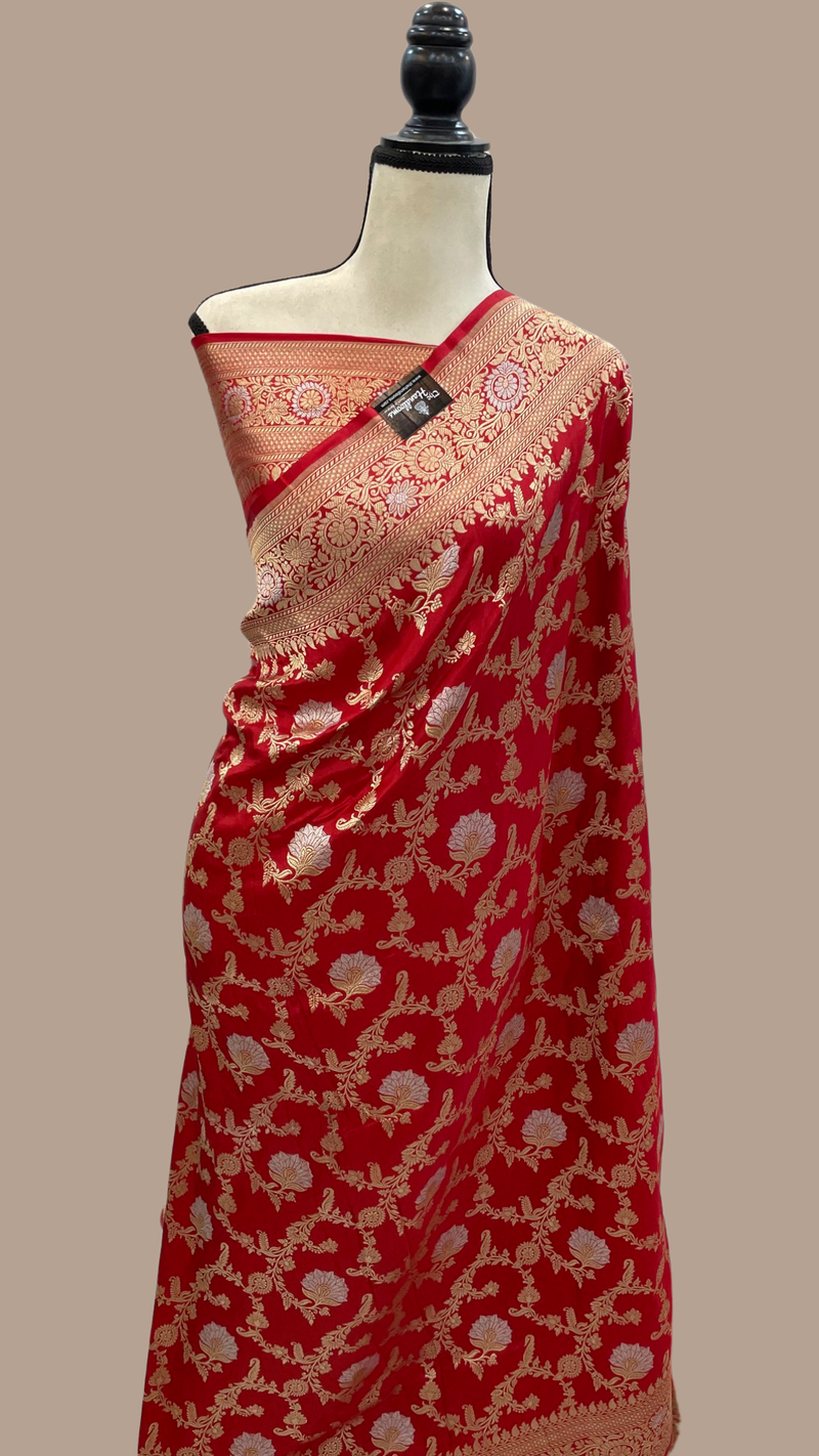 Pure Katan Silk Banarasi Handloom Saree - All over Sona Roopa Jaal work - The Handlooms