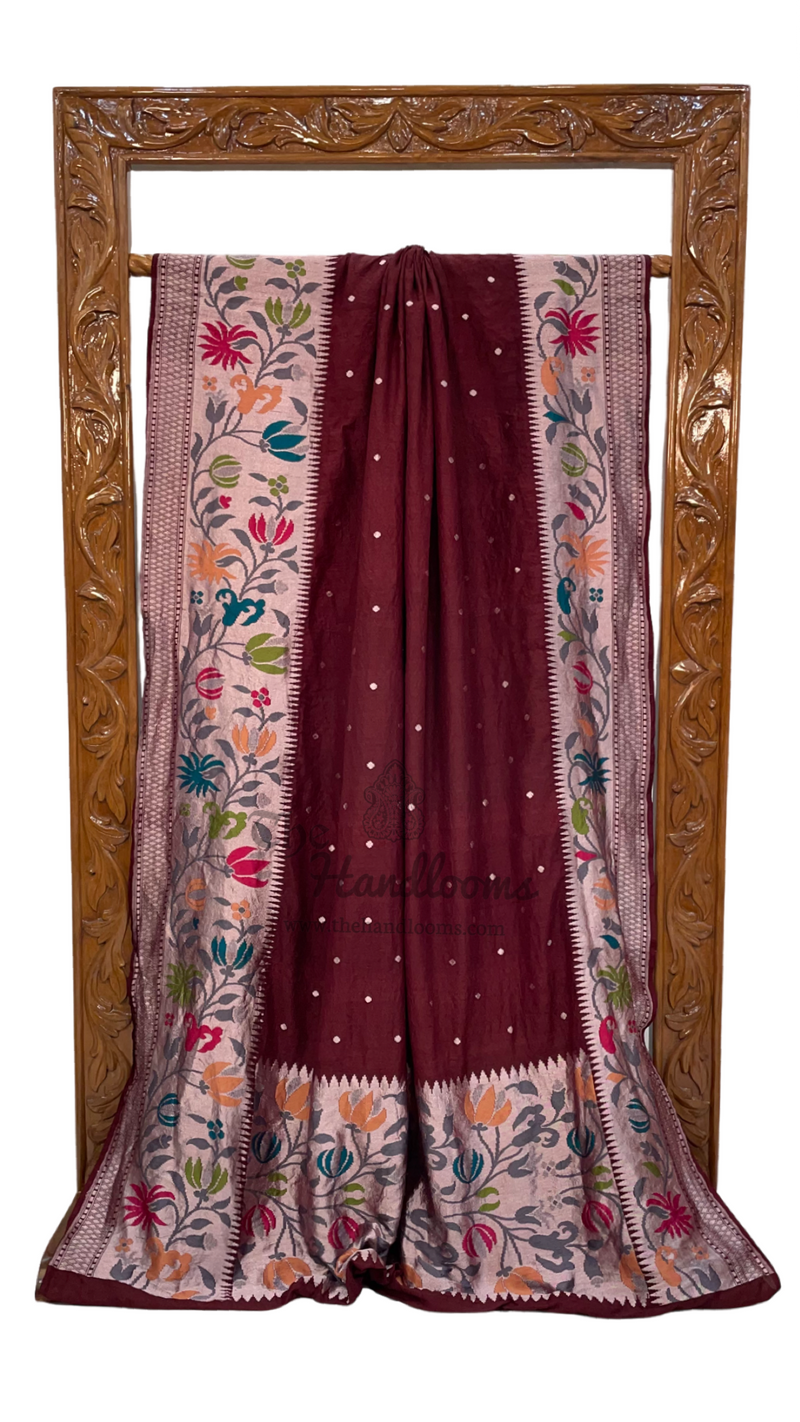 Tussar Georgette Handloom Banarasi Saree - Paithani Border - The Handlooms