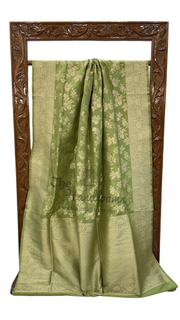 Pista Pure Katan Silk Banarasi Handloom Saree - All Over Jaal Work - The Handlooms