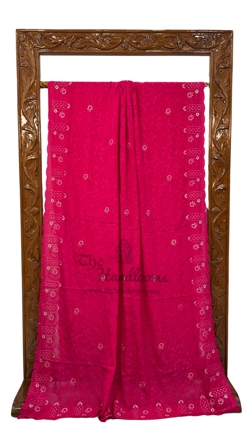 Pure Georgette Chikankari Handloom Banarasi Saree - The Handlooms
