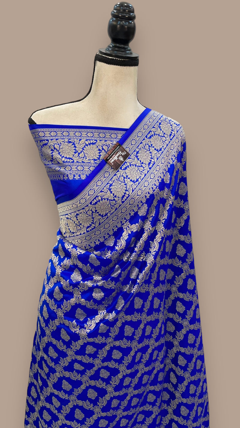 Pure Katan Silk Banarasi Handloom Saree - All Over Jaal Work - The Handlooms