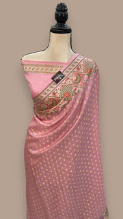 Onion Pink Pure Tussar Silk Handloom Banarasi Saree - The Handlooms