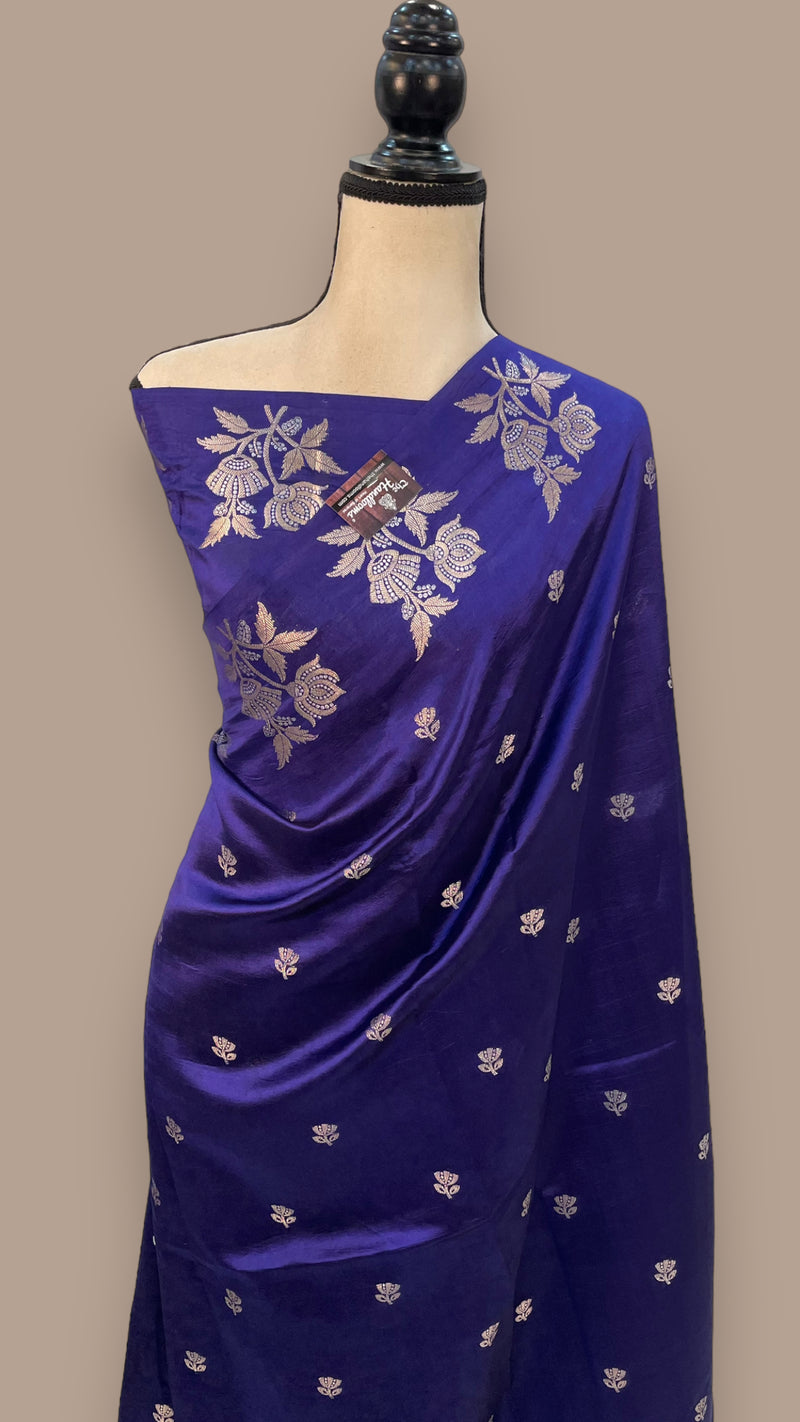 Blue Pure Mango Silk Banarasi Handloom Saree - The Handlooms
