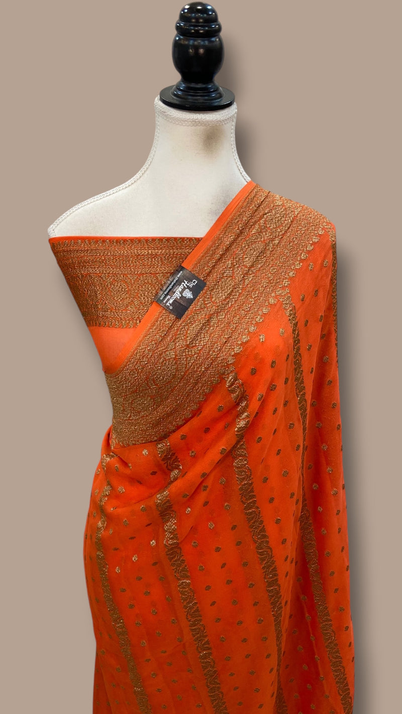 Pure Khaddi Georgette Handloom Banarasi Saree - Antique Zari