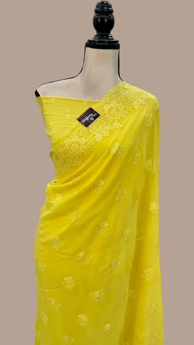 Pure Georgette Chikankari Handloom Banarasi Saree - The Handlooms