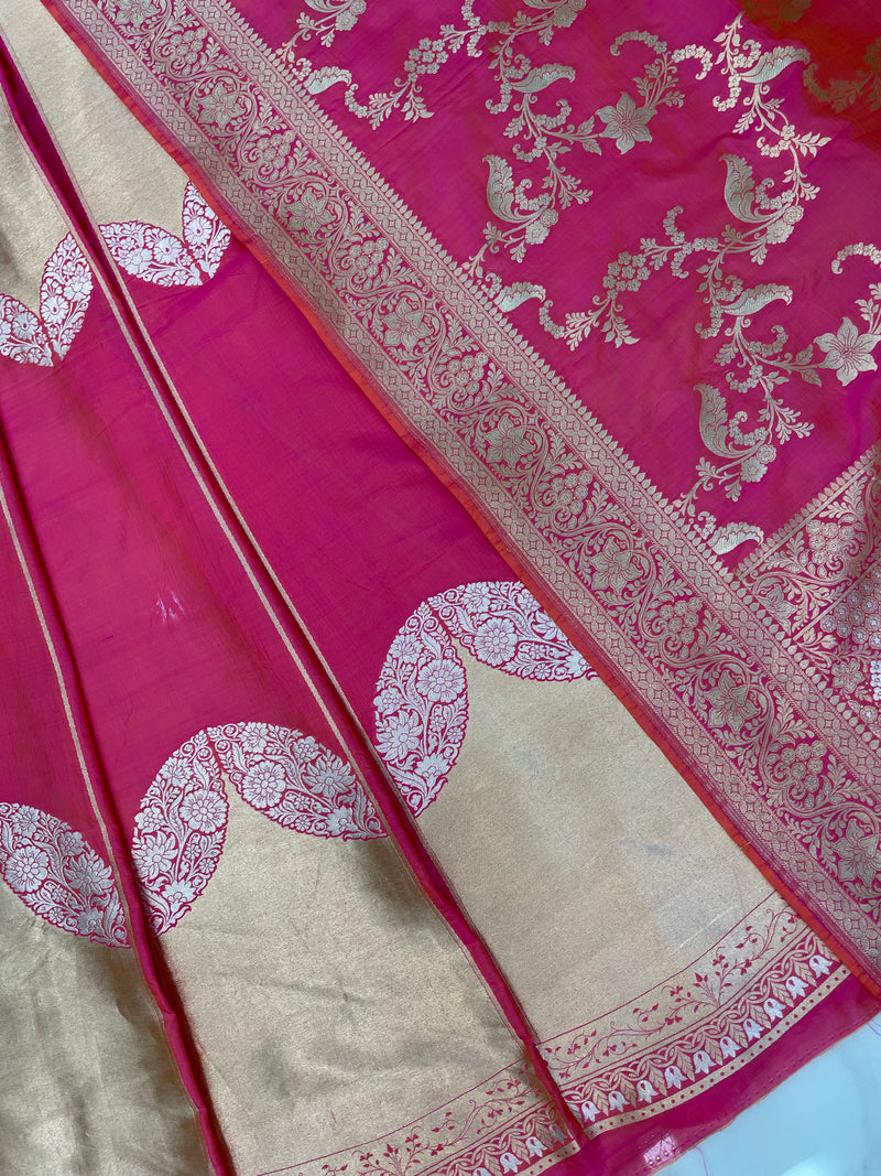 Pure Katan Silk Handloom Banarasi Lehenga All Over Sona Roopa Jaal Work With Stitched - The Handlooms