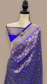 Royal Blue Pure Katan Silk Banarasi Handloom Saree - Tanchui Brocade - The Handlooms
