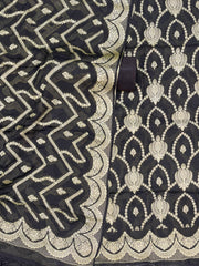 Black Pure Chiffon Khaddi Banarasi Dress material - The Handlooms
