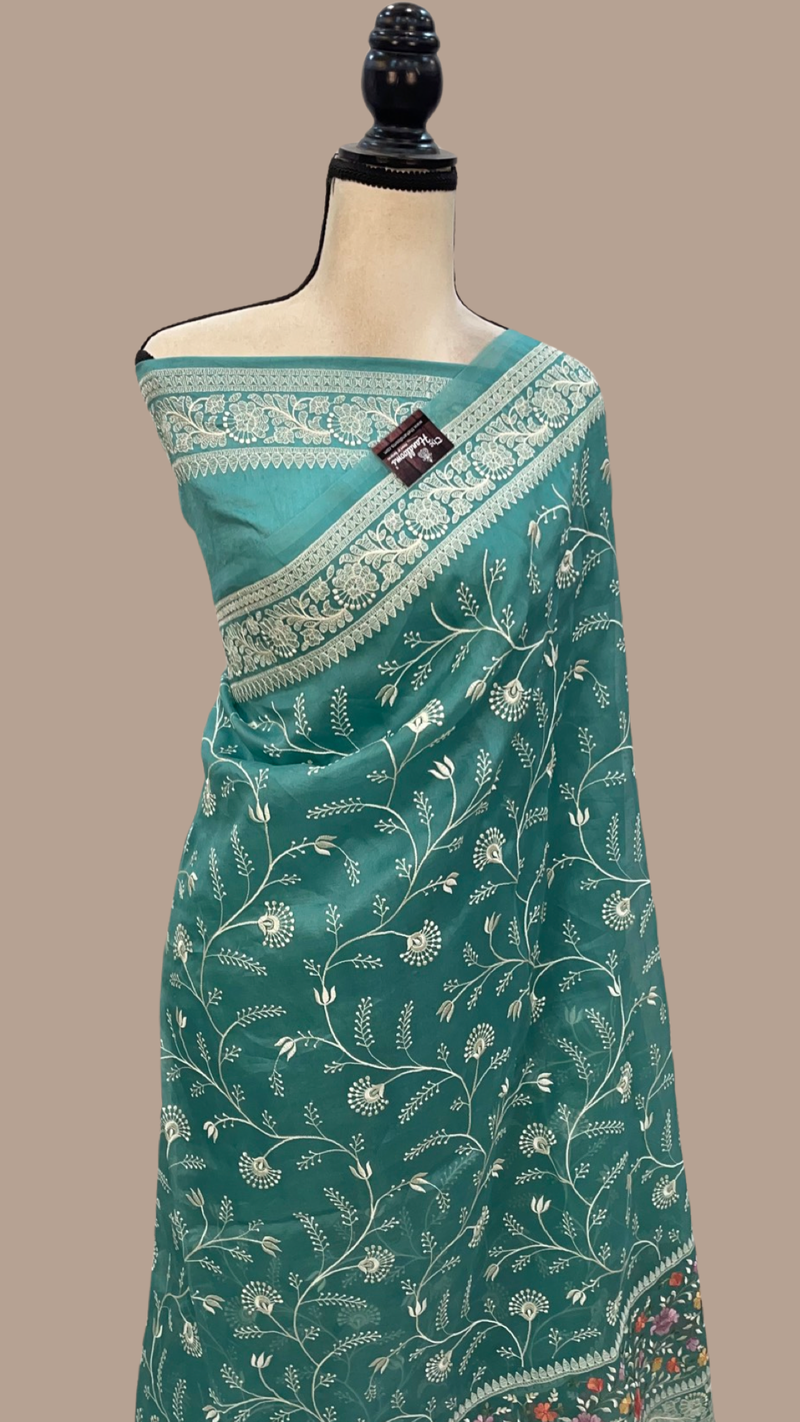 Pure Organza Chikankari Handloom Banarasi Saree - The Handlooms