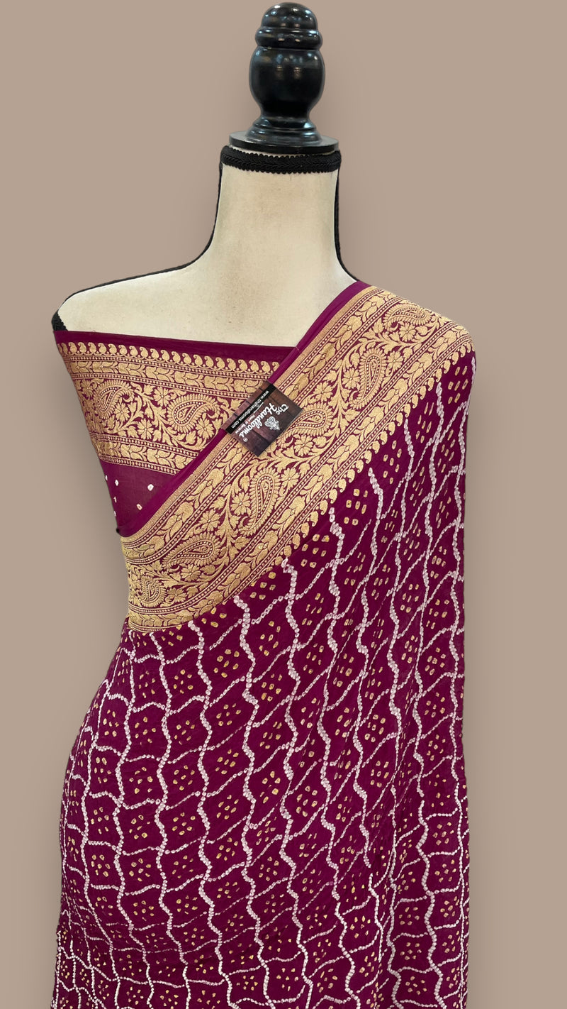 Pure Georgette Banarasi Bandhej Handloom Saree - The Handlooms