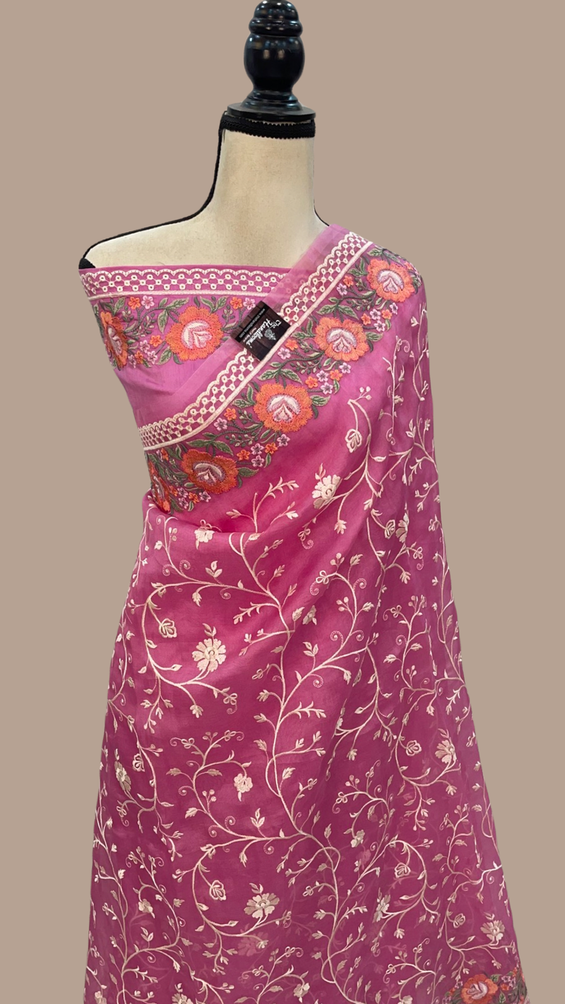 Pure Organza Chikankari Handloom Banarasi Saree - The Handlooms