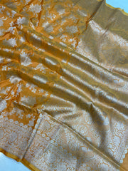 Pure Katan Silk Banarasi Handloom Saree - All Over Jaal Work - The Handlooms