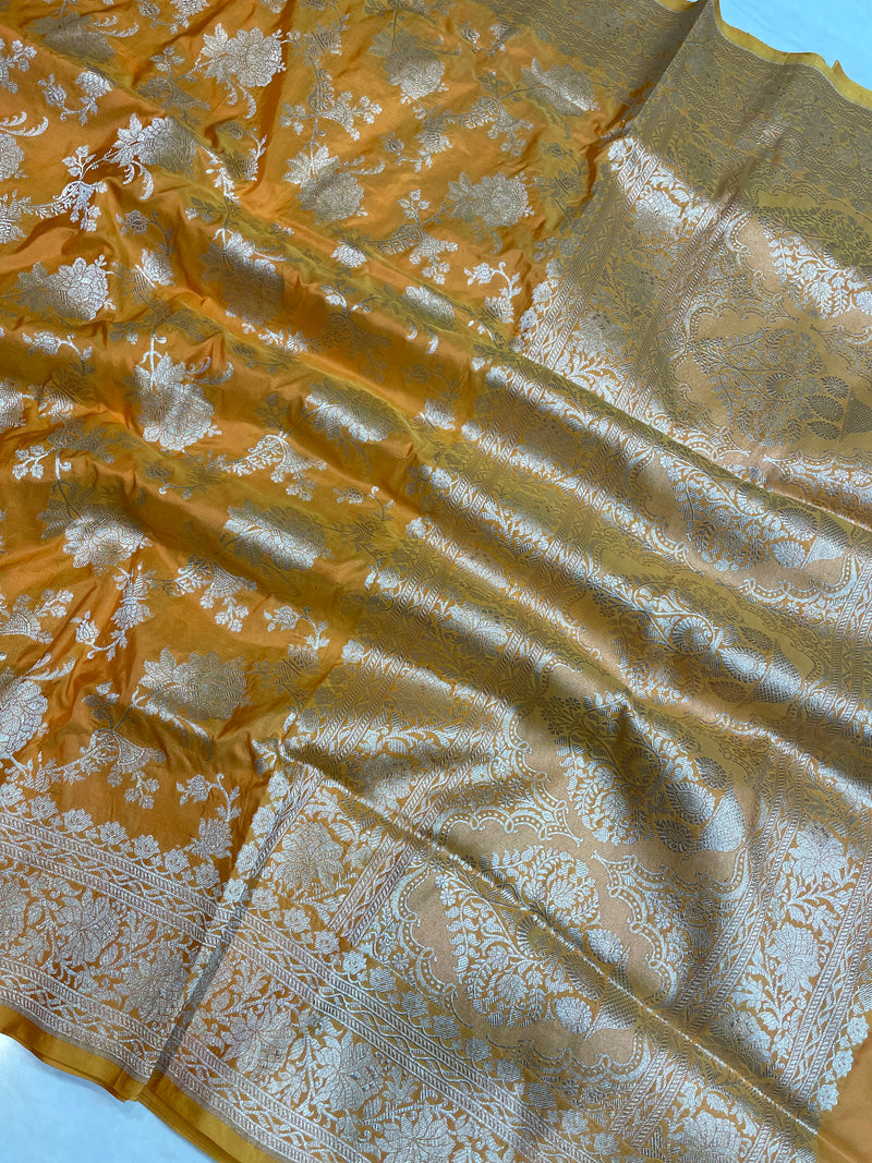 Pure Katan Silk Banarasi Handloom Saree - All Over Jaal Work - The Handlooms