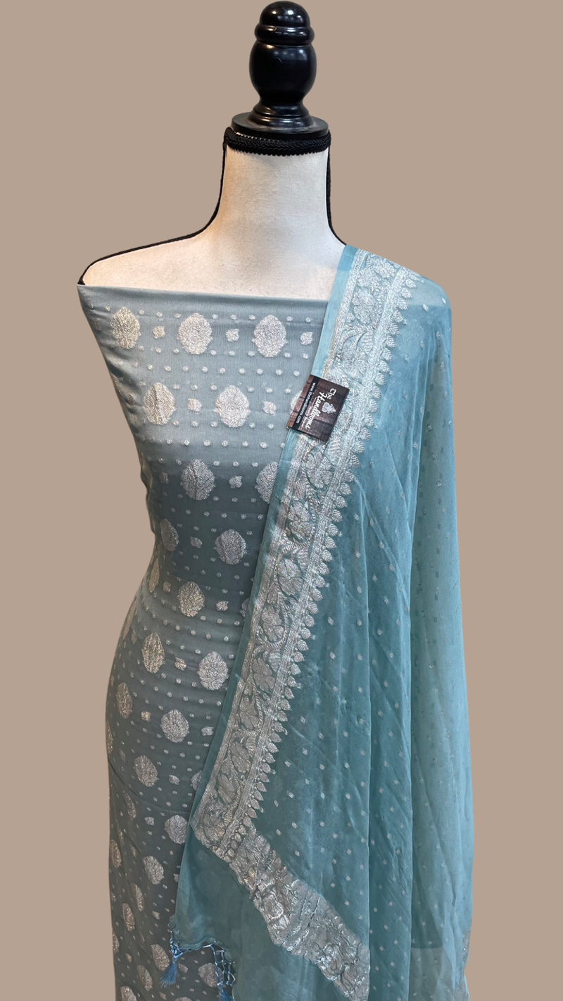 Pure Khaddi Georgette Banarasi Dress material - The Handlooms