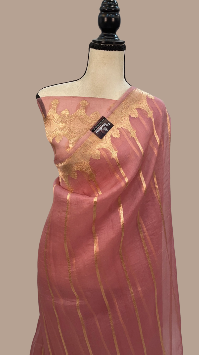 Onion Pink Pure Kora Handloom Banarasi Saree - The Handlooms