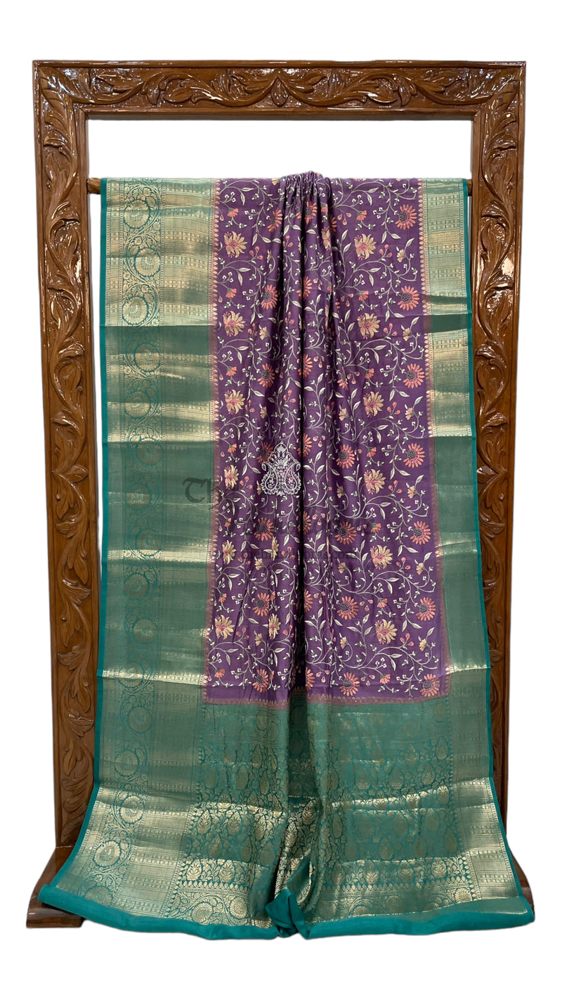 Pure Chiniya Silk Handloom Banarasi Saree with Chikankari - The Handlooms