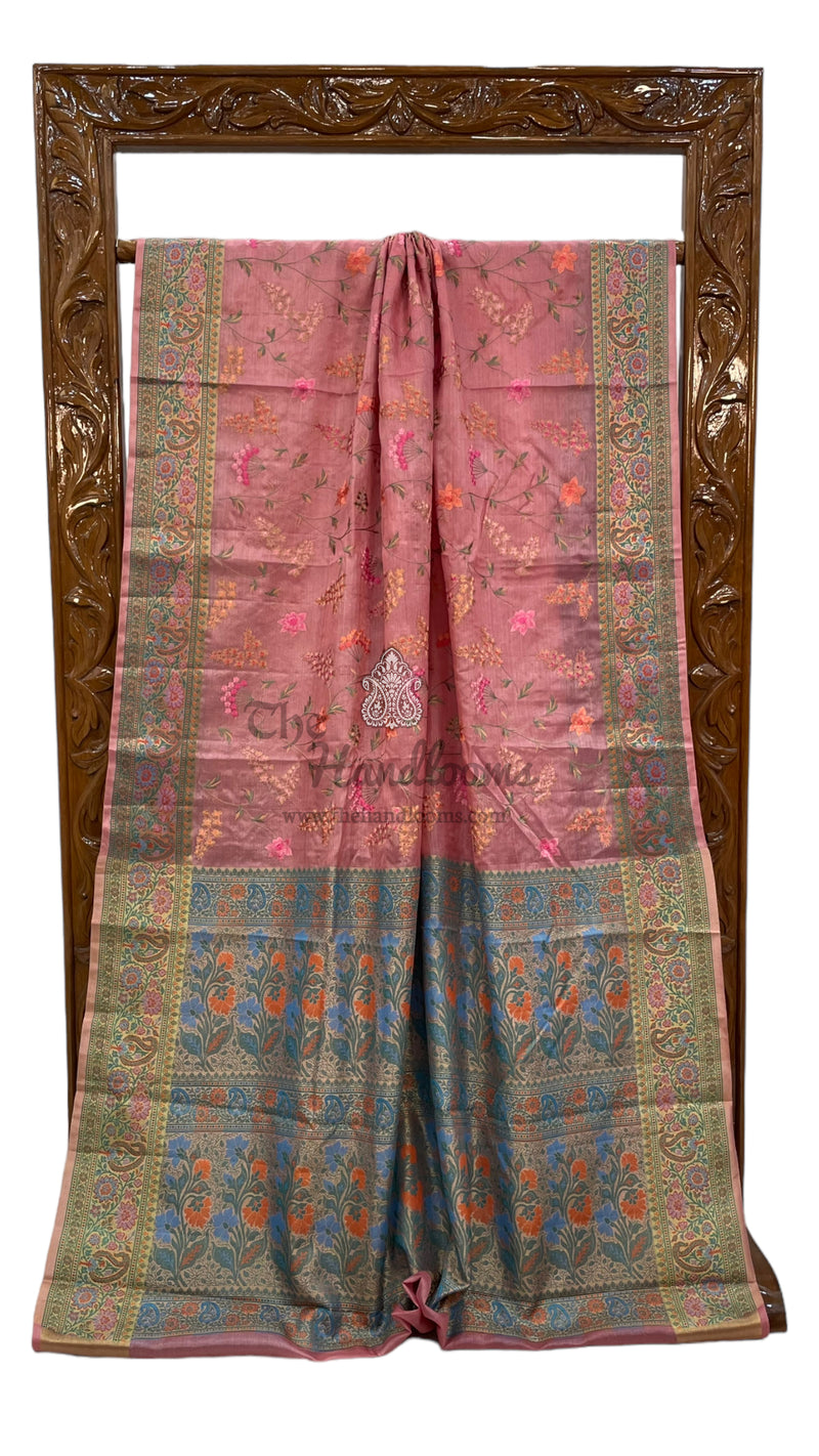 Tussar Silk Handloom Banarasi Saree With Chikankari - The Handlooms