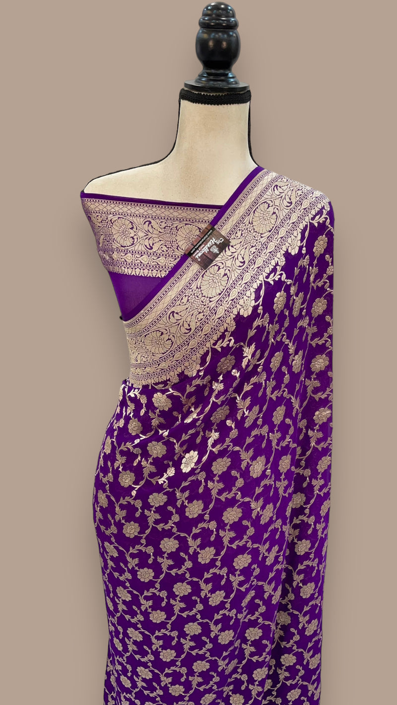 Purple Pure Khaddi Georgette Handloom Banarasi Saree - The Handlooms