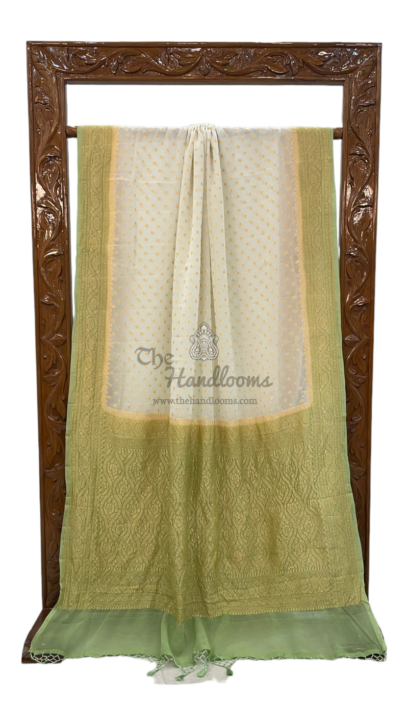 Khaddi Georgette Handloom Banarasi Saree - Gold Zari - The Handlooms