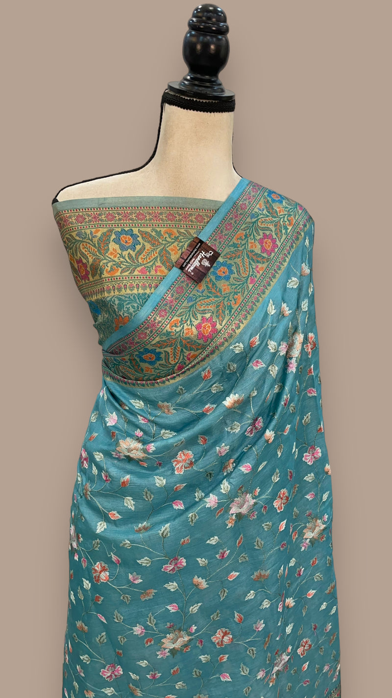 Tussar Silk Handloom Banarasi Saree With Chikankari - The Handlooms