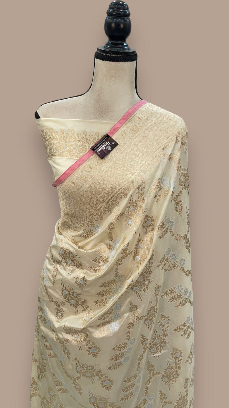 Pure Katan Silk Banarasi Handloom Saree - All over Sona Roopa Jaal work - The Handlooms