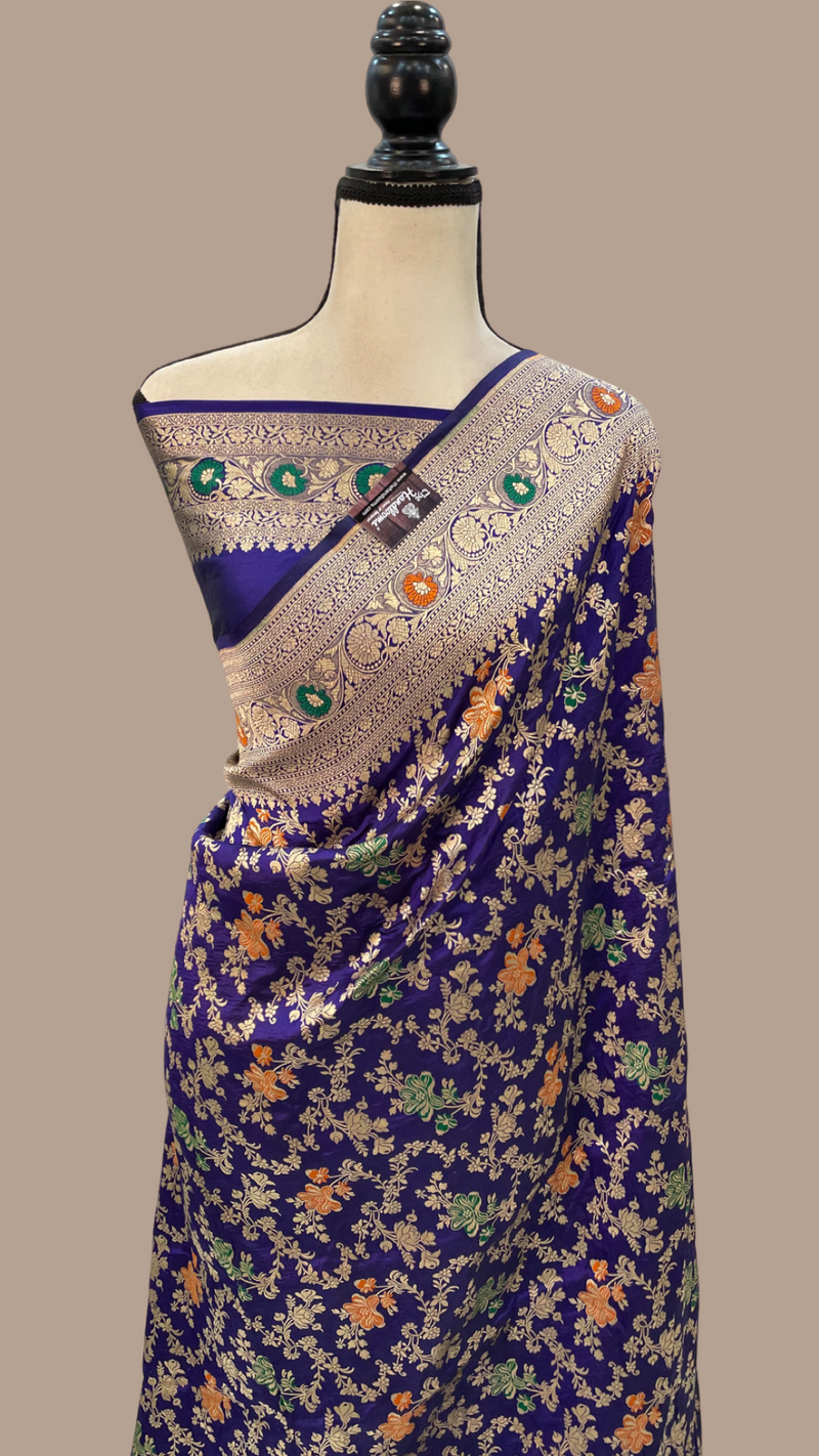 Pure Katan Silk Banarasi Handloom Saree - All over Jaal work with Meenakari - The Handlooms