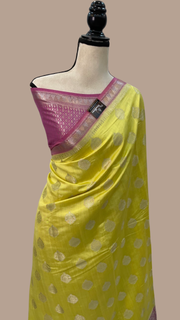 Pure Dupion Silk Banarasi Saree - Gold Zari - The Handlooms