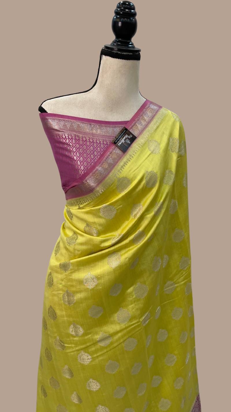 Pure Dupion Silk Banarasi Saree - Gold Zari - The Handlooms