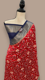Pure Chiniya Silk Handloom Banarasi Saree with Chikankari - The Handlooms