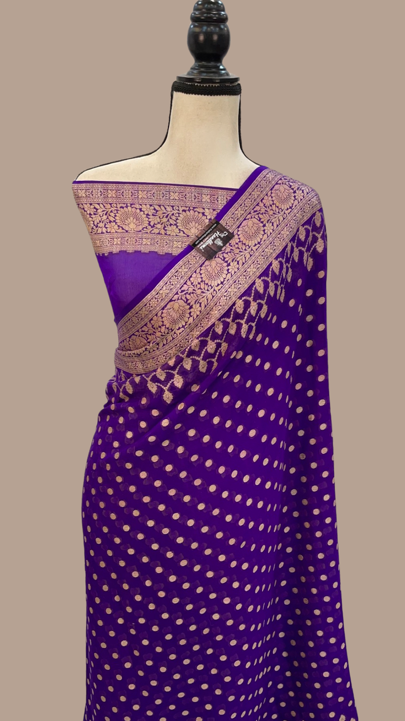Purple Pure Chiffon Khaddi Banarasi Saree - The Handlooms