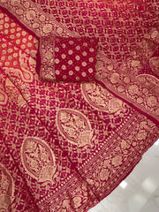 Pure Khaddi Georgette Bandhani Handloom Banarasi Lehenga - The Handlooms