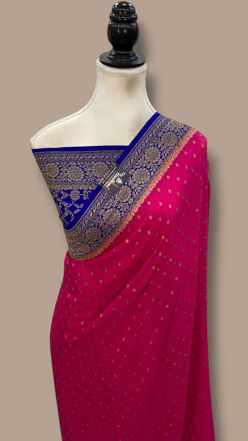 Pure Khaddi Crepe Georgette Handloom Banarasi Saree