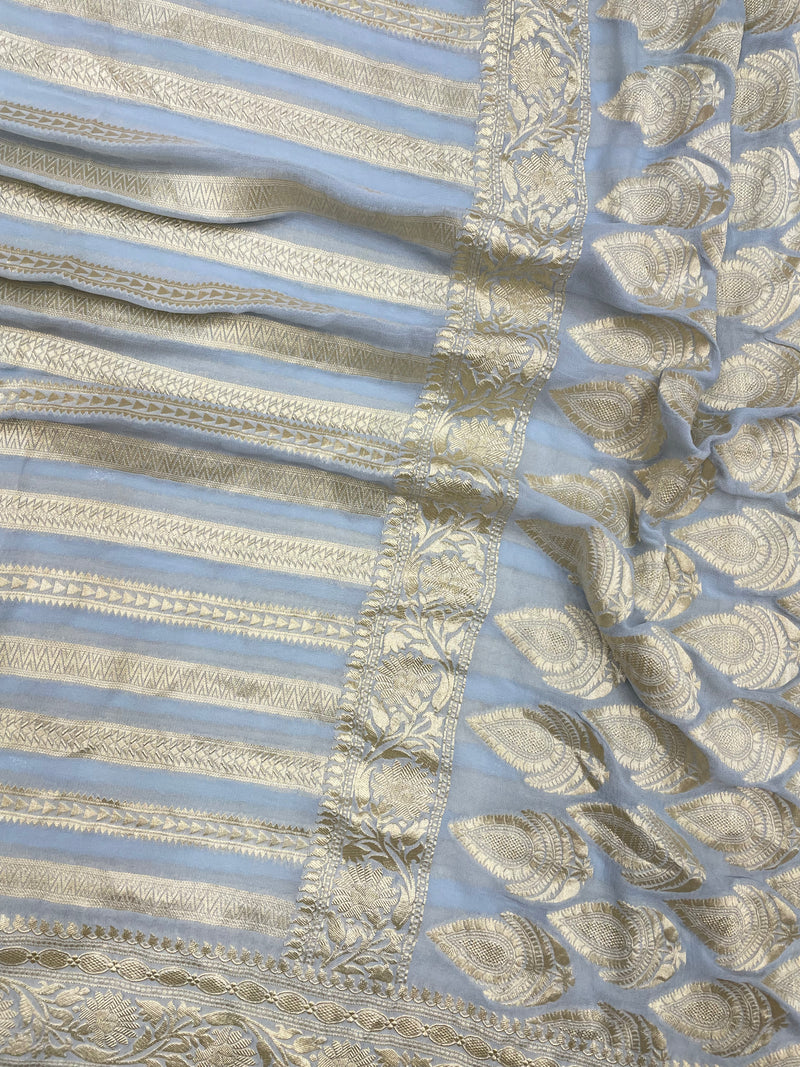 Grey Pure Khaddi Georgette Handloom Banarasi Saree - The Handlooms